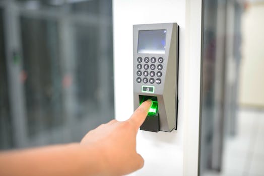 pexels photo 17155842 17155842 A person uses a fingerprint scanner for secure entry in a business setting.